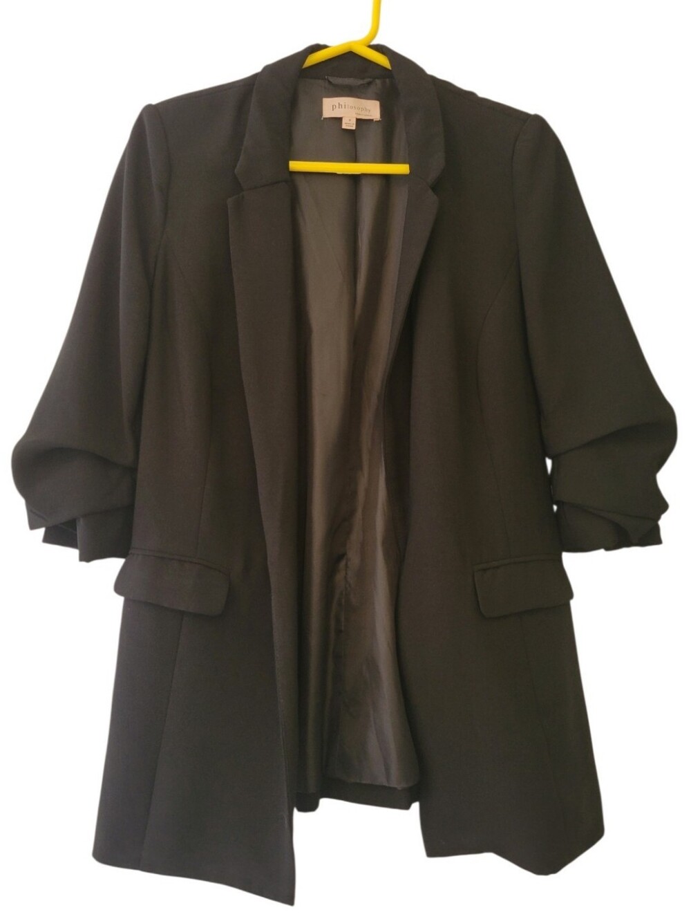 Philosophy Black Open Front Rolled Sleeve Classic Career Blazer Size 6